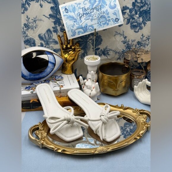 🆕 LOEFFLER RANDALL 🧿 NWOB Hadley Leather Bow Flat Sandals, White - Sz 6 B - Picture 2 of 14